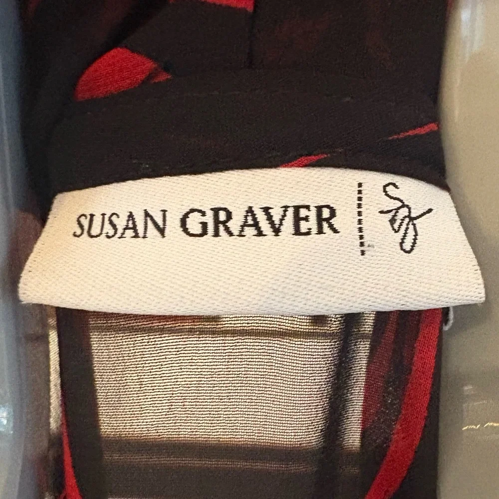 Susan Graver Chiffon Duster Vest Black Red Size M